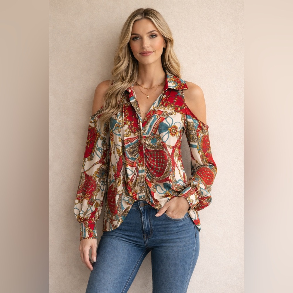 MESMERIZE~ELEGANT ~COLD SHOULDER TOP~XS~S